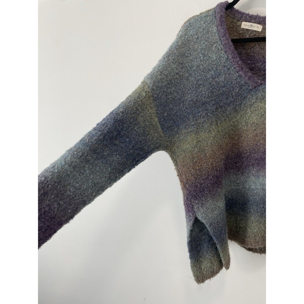 Natural Life V-Neck Sweater Ombré Blue Green Purple XL Boho Chunky Wool Blend - Picture 2 of 8